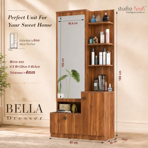 Image of Studio Kook Bella Dressing Table with Mirror and Storage, Amber Walnut