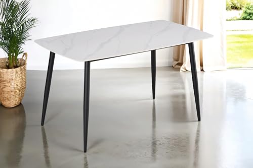 SAM Esstisch 140 x 80 cm Milano, weiß Matte Keramikplatte, Esszimmertisch/Keramiktisch mit runden Ecken, 4-Fuß-Gestell aus Metall Schwarz, pflegeleichter Tisch aus Keramik SAM Esstisch 140 x 80 cm Milano, weiß Matte Keramikplatte, Esszimmertisch/Keramiktisch mit runden Ecken, 4-Fuß-Gestell aus Metall Schwarz, pflegeleichter Tisch aus Keramik
