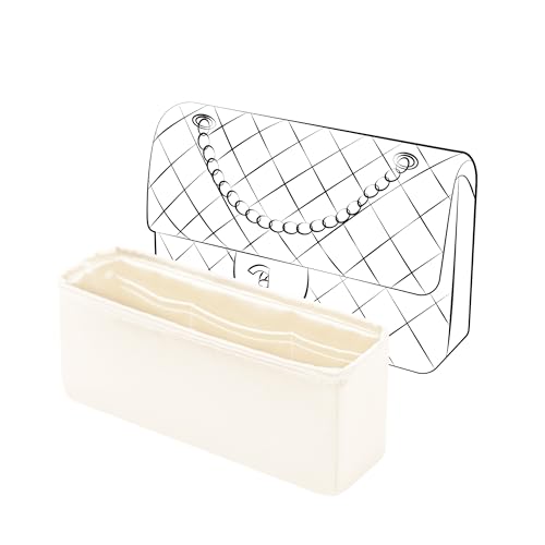 JLYZ Moon Classic Flap Jumbo Insert, Purse Organizer Insert Compatible with Chanel Classic Flap Bag Jumbo, Lightweight and Silky Smooth Handbag Shaper (Jumbo, Craie)