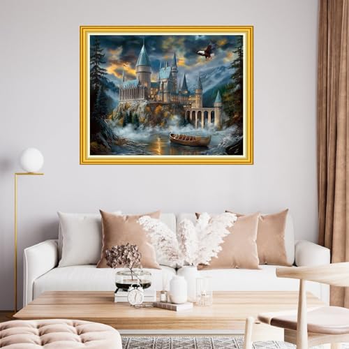 Image of Fanxvivy Stamped Cross Stitch Kits for Beginners Full Range of Cross Stitching Preprinted Embroidery Kits for Adults, 11CT Embroidery Pattern Needlepoint Kits-Magic Castle 16x20 inch
