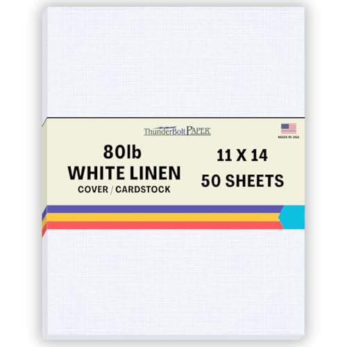 50 White Linen 80# Cover Paper Sheets - 11" X 14" (11X14 Inches) Scrapbook|Picture-Frame Size - 80 lb/pound Card Weight - Fine Linen Textured Finish - Quality Cardstock