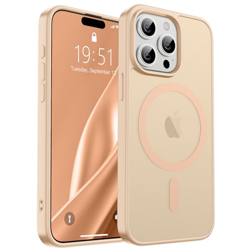 Image of SUPFINE Magnetic for iPhone 15 Pro Max Case (Compatible with MagSafe) (Military Grade Drop Protection) Slim Translucent Matte Shockproof with Anti-Fingerprint Phone Case,Sand Pink