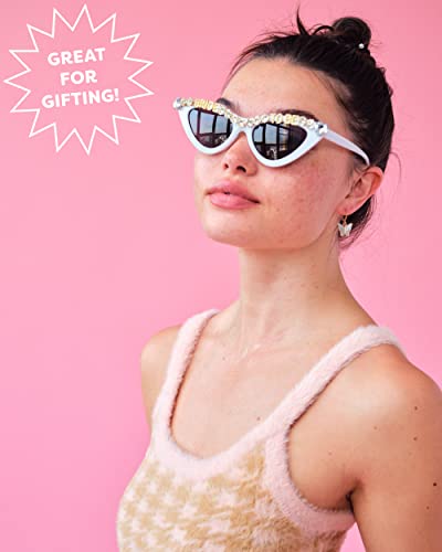 xo, Fetti Bachelorette Party Bride To Be Sunglasses | White Cat Eye Bedazzled Bach Decoration, Bridesmaid Sunnies Favor, Bride to Be Gift + Bridal Shower Supplies4