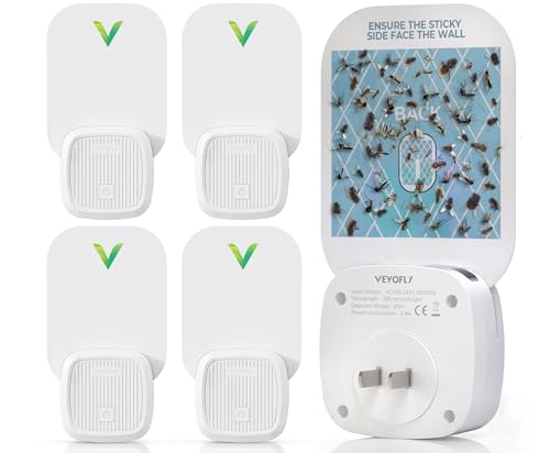VEYOFLY Fruit Fly Traps for Indoors (4 Device + 6 Refills) Gnat Trap Indoor Plug in Bug Traps Flying Insect Trap Gnat Traps for House Indoor Fly Trap Indoor for Home Bug Light Gnats Catcher