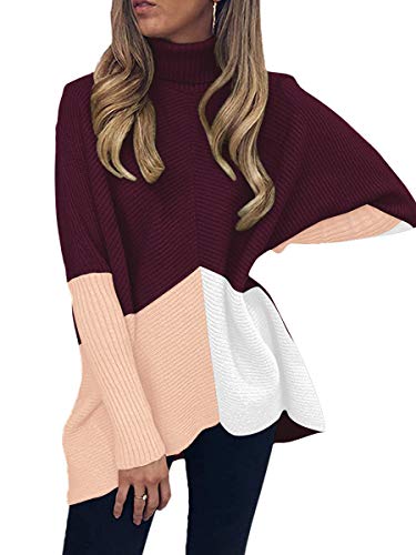 Image of ANRABESS Women's Turtleneck Long Batwing Sleeve Oversized Tunic Sweater Fall Jumper Pullover A87jiufenbai-XS