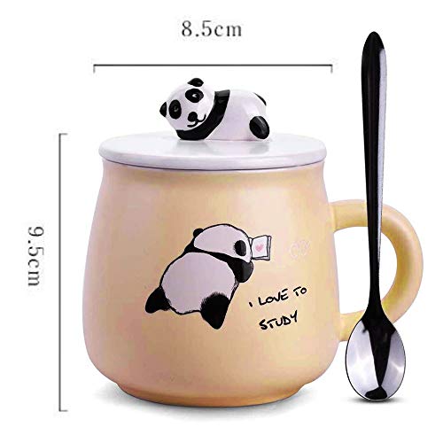 Image of BonZeal Ceramic Birthday Gift for Boys Panda Mug with Lid Spoon Tea Cup Yellow Set of 1 325 ml Birthday Mugs for Coffee Mugs and Cups Gift for Panda Lovers Girls Kids Children