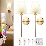 Battery Operated Wall Sconces Set of 2, Rechargeable Wall Lights with 6 Colors RGB Dimmable Detachable LED Bulbs and Remote, Wireless Wall Lamp for Bedroom Living Room Hallway Decor, Not Hardwired