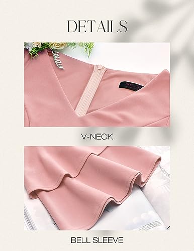 Image of DRESSTELLS Women's Cocktail Dress Summer Wedding Guest Party Vintage 3 /4 Bell Sleeve V Neck A-Line Dress