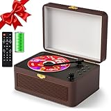 Gueray Reproductor CD Cuero Portátil con Altavoces 3600mAh Recargable Bluetooth para Decoración Hogar, Soporta USB AUX(Marrón)