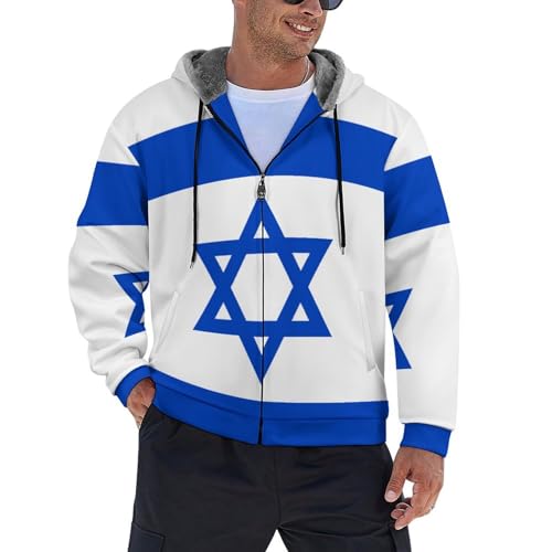Veste à capuche homme avec drapeau Israël : sweat d'hiver chaud zippé