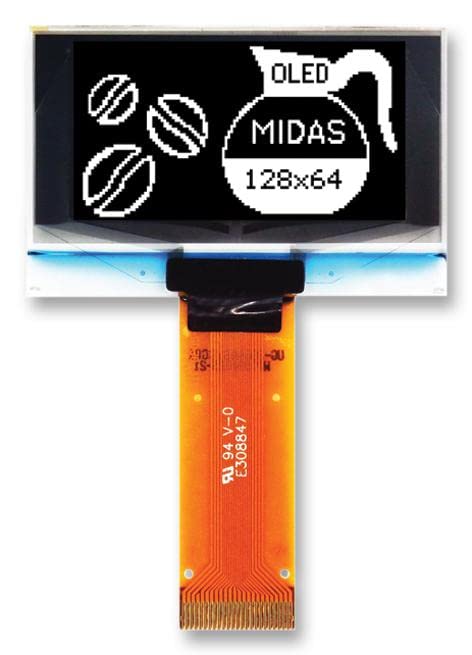 OLED, 128 x 64, Tab, Weiß, Multi I/F, grafische OLED-Displays, 1 Stück, MCOT128064BY-WM