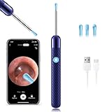 LEIPUT Ear Wax Removal - Earwax Remover Tool - Ear Canal Cleaner with 1080P Camera - Ear Cleaning Kit with 4 Ear Spoon - Ear Camera for iOS & Android (Navy Blue)