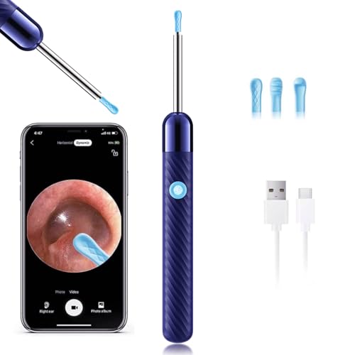 LEIPUT Ear Wax Removal - Earwax Remover Tool - Ear Canal Cleaner with 1080P Camera - Ear Cleaning Kit with 4 Ear Spoon - Ear Camera for iOS & Android (Navy Blue)