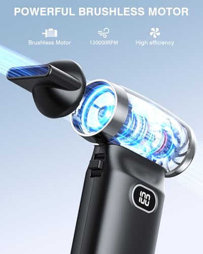 Image of Electric Compressed Air Duster Cordless: 70 MPH High Wind Speed Mini Air Blower for Electronics Portable Computer Cleaner Hand Keyboard Cleaning Powerful Duster for Car, Fans and Other Sences