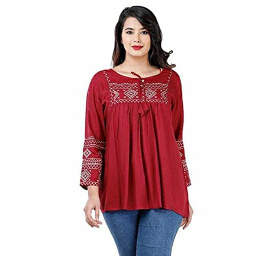 Image of Kartik Fashion Women Rayon Embroidered Regular Top
