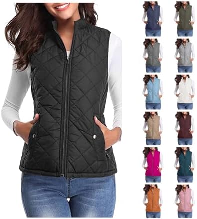 Puffer Vest Women Zip Up Sleeveless Outwear Vests Lightweight Quilted Padded Vests Stand Collar Front Vest Jacket