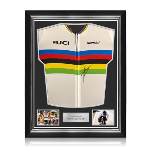 Camiseta arcoíris de Mark Cavendish enmarcada para decorar tu zona de entrenamiento