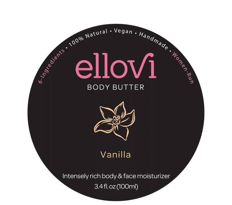 Ellovi All-Natural Body Butter – Vanilla Vegan Body Moisturizer (3.4 fl oz)