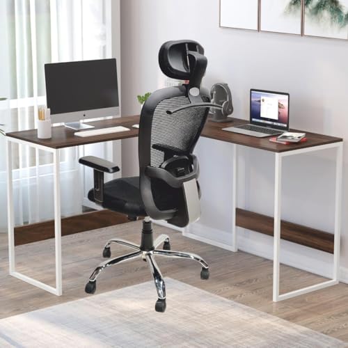 Image of Ergonomic Office Chair with Headrest, Mesh Back, Adjustable Arms, Chrome Base, Black