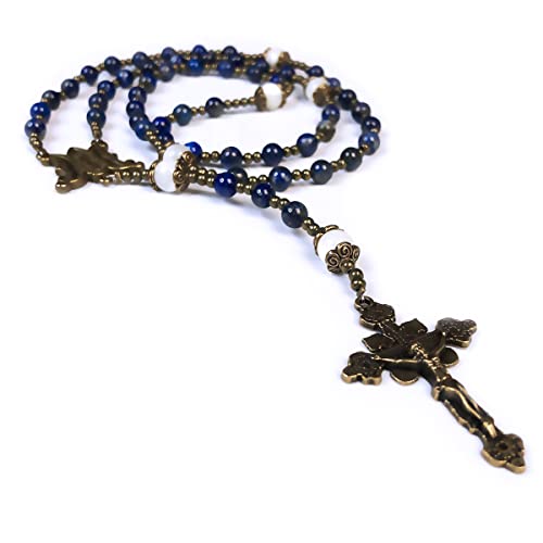 Virgin Mary Our Lady of Graces Blue Lapis and Mother of Pearl Stone Rosary - Catholic Rosary for Women - Catholic Gifts2