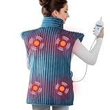 Dowin Heating Pads for Back Pain Relief,Wearable Electric Heating Pad with Massager, 24'x35' Extra Large Heated Pad for Neck and Shoulders,Auto-Shut Off,Machine Washable (Teal)