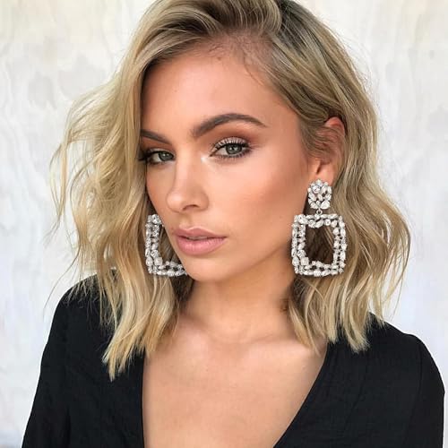 Rhinestone Crystal Geometric Earrings for Women, Statement Square Drop Dangle Chandelier Costume Jewelry3