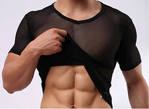 WINDAY Men's Sexy Underwear T-Shirt Long Sleeve Mesh Top Undershirt Nightwear3