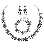 chaoyite Elegant Butterfly Crystal Wedding Jewelry Sets for Women Brides Bridal Choker Necklace Earrings Bracelet Prom Formal Costume Accessories (Navy Blue)