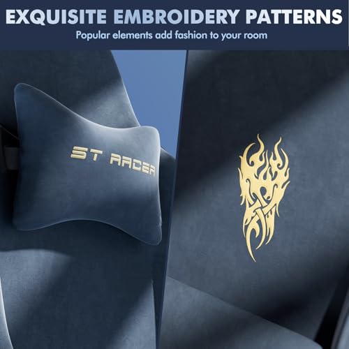 Image of Soontrans Velvet Fabric Ergonomic Gaming Chair with Footrest, Reclining Office Computer Desk Game Chairs with Massage Lumbar Cushion,Headrest,Comfortable Video Gamer Chair for Adult