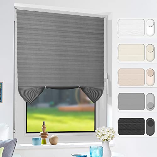 3 Pack Grey Blinds for Window Temporary Window Shades Cordless Blinds Light Filtering Pleated Fabric Shade Easy to Cut and Install, with 6 Clips, 36