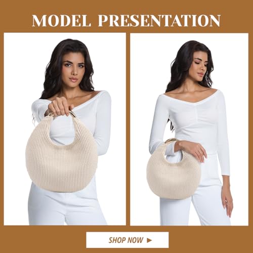 Straw Bag for Women Crescent Bag, Boho Chic Summer Beach Braided Tote Purse Lightweight & Stylish Top Handle Handbag3