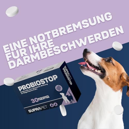 Suprapet Probiostop Probiotika für Hunde und Katzen 30 Tabletten – Bekämpft Durchfall und Verdauungsstörungen – Unterstützung für die Darmflora