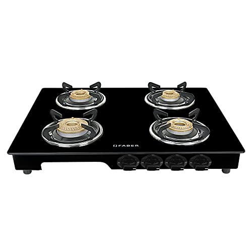 Faber Magic Glass Top 4 Burner Gas Stove | Brass Burners | 1 Small, 2 Medium, 1 Jumbo Burner |...