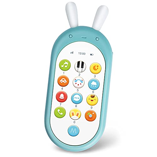 Richgv Movil Bebe, Telefono Juguete, Mando a Distancia Conejo, Teléfono para niños con Luces de Flash, Sonidos y Canciones(Azul)