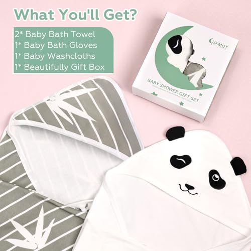 Image of Hooded Baby Bath Towels Set of 2-4 Piece Bamboo Bath Essential Must Haves Newborn Stuff, Shower Registry Gifts for Infant, Toddler (28 X 28 Inch, Panda)