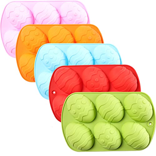 Easter Egg Chocolate Candy Molds, Easter Egg Shaped Silicone Cake Molds Trays Candy Chocolate Handmade Soap Silicone Molds (5PCS)