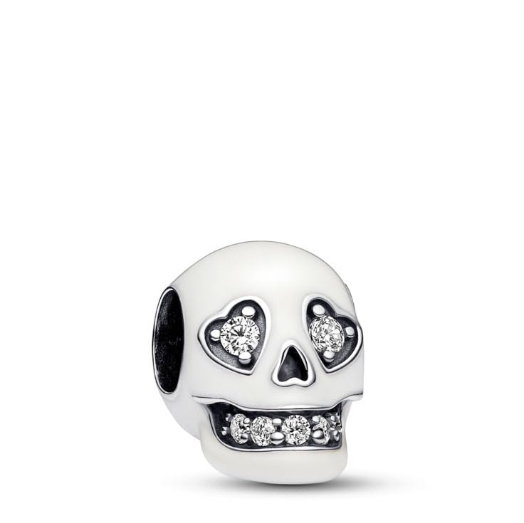 PANDORA Charm Calavera Brillante 792811C01 evita pulseras aburridas con plata para mujer