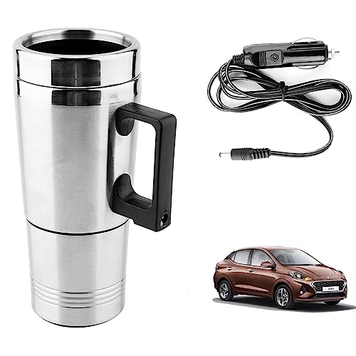 Image of Oshotto 12V Stainless Steel Car Heating Kettle /Mug, Travel Friendly electric Tea /Coffee maker Compatible with Hyundai Aura (300ml) - Silver