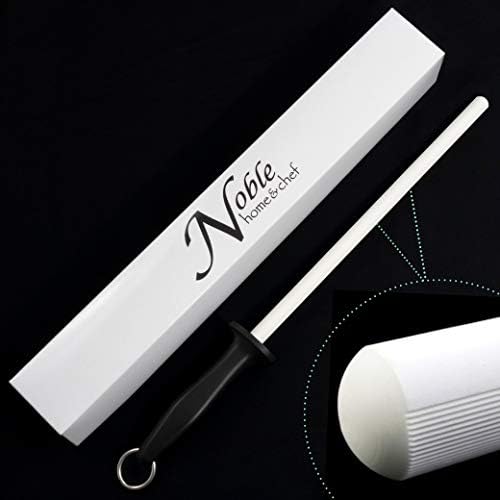 Professional 11.5 Inch Ceramic Honing Rod Has 2 Grit Options, a Firm-Grip Handle, Hanging Ring, and Japanese Ceramic. Noble Home & Chef Sharpening Rods are Perfect for Chefs! (White, 1000/2000 Grit)