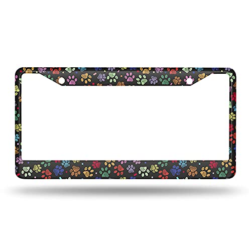 Beabes Colorful Paw Print License Plate Frame Auto Tag Frames Dog Cat Pattern License Plates Holder 2 Holes Puppy Pet Animal Decorative Car Truck Motorcycle License Plates Cover Tag For Men Women #TOP1