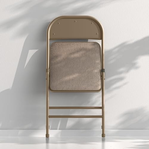 Nazhura 4 Pack Folding Chairs, Fabric Dining Chair Set with Padded Cushion and Back, Indoor Outdoo Seat for Home Office Events Wedding Party (Oatmeal Strip Fabric Seating)