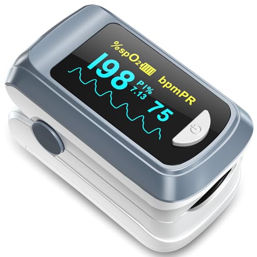 Healthtree JKS50B Fingertip Pulse Oximeter, Blood Oxygen Saturation & Heart Rate Monitor with Perfusion Index, Large OLED Screen, Fast 5-8s Reading, Portable for Home Sports Travel, Comes with Batteries & Lanyard