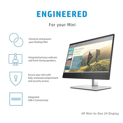 Image of HP Mini-in-One 24 inch FHD Monitor with DKZ Hub, Built-in Microphone, Speakers & Webcam, Black /Silver (7AX23A8#ABA) only Compatible with EliteDesk 705 /800 G5 Mini & ProDesk 400 /600 G5 Mini