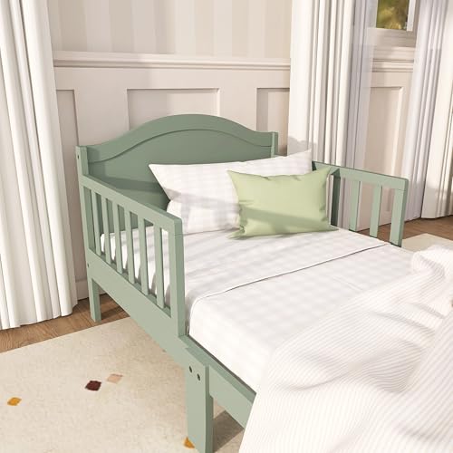 Image of Dream On Me Sydney Toddler Bed, Low Floor Wooden Bed, Side Safety Bed Rails, GREENGUARD Gold & BSA Certified, Non-Toxic Water Based Paint, New Zealand Pinewood, Up to 50 lbs - Meadow Green