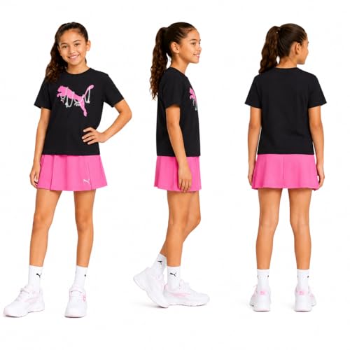 Image of PUMA Girls Athletic Skort Set - 2 Piece Workout Set Active Skirt with Shorts & Short Sleeve T-Shirt Girls Athletic Outfit