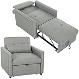 HOMCOM 3-in-1 Schlafsessel Umwandelbarer Sessel mit Bettfunktion, Verstellbarer Rückenlehne, Breiter Sitzfläche, Lendenkissen, Schlafsofa mit Leinenoptik für Wohnzimmer, Wohnung, Grau