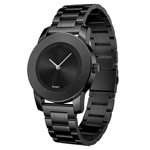 Image of SKMEI Womens Wrist Watches,Luxury Elegant Minimalist Quartz Stainless Steel Gold Watch for Ladies with Dainty Diamond Dial Accents, Black Black, Minimalist