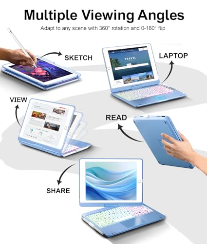 Image of Baisla iPad 9th Generation Case with Keyboard 10.2 inch (2021), 360 Rotatable with Trackpad & Rainbow Backlit, iPad Keyboard case for 9th /8th /7th, iPad Air 3, iPad Pro 10.5 (Sky Blue)