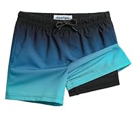 MaaMgic Badehose Jungen 2-in-1 Badeshorts Kinder mit Anti-Scheuer Innenhose | Schnelltrocknende Schwimmshorts & Boardshorts | Verstellbarer Tunnelzug | 4-Wege Stretch für Strand, Pool & Sport 2T-16 J