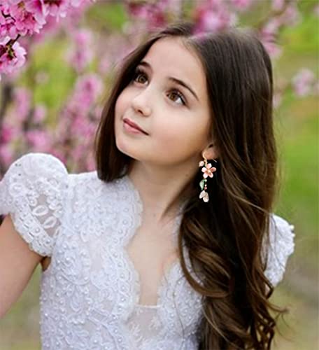 Lakiyoyo Pink Flower Dangle Earrings For Women Cute Pearl Leaf Sakura Leaf Earrings Fairy Statement Summer Refreshing Seaside Idyllic Holiday Earrings #TOP3